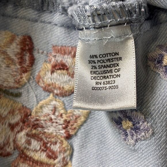 Christopher Banks Jean Skirt 12 Light Denim Floral Embroidered Midi Skirt Modest - Picture 6 of 7